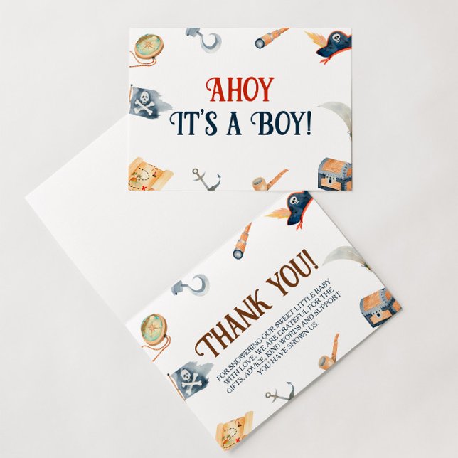 Ahoy It's A Boy Pirate Baby Shower  Thank You Card (Creator Uploaded)