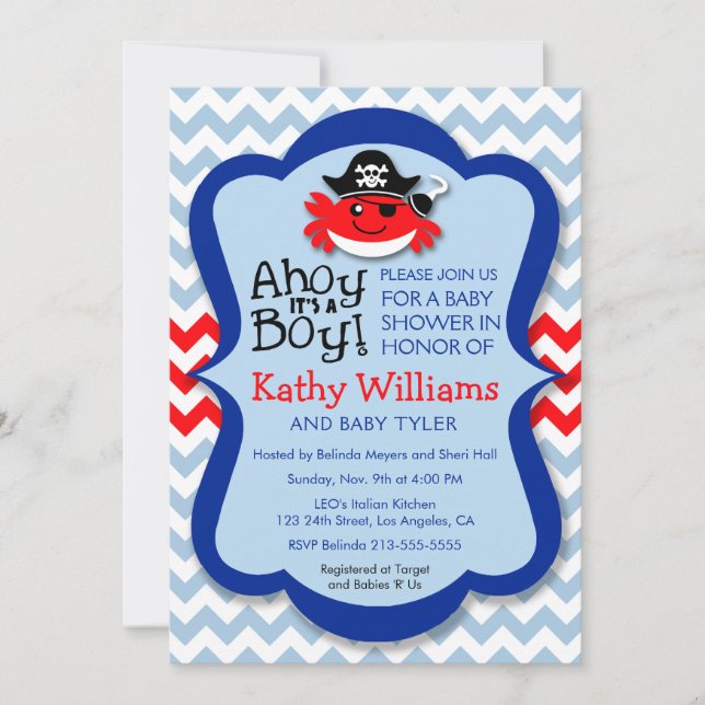 Ahoy It's A Boy - Pirate Crab Boy Baby Shower Invitation (Front)