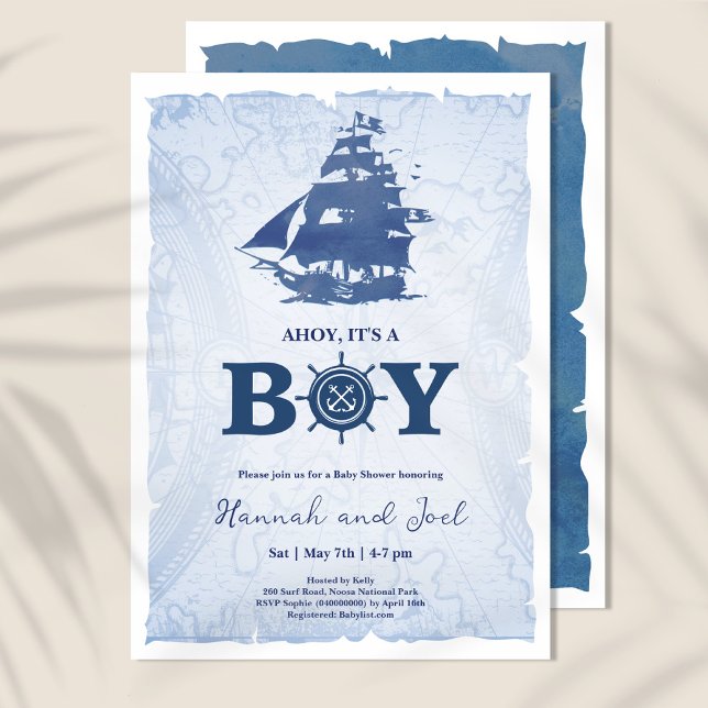 Ahoy Its a boy Pirate Ship Nautical Baby Shower Invitation (Creator Uploaded)