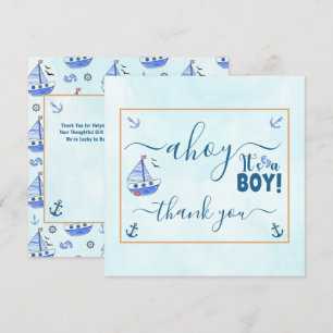 Ahoy it's a Boy Sailboat Nautical Baby Shower  Tha Thank You Card