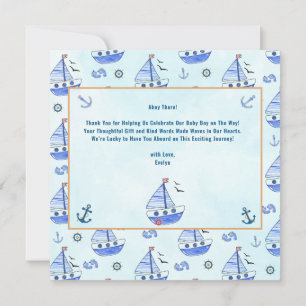 Ahoy it's a Boy Sailboat Nautical Baby Shower Thank You Card