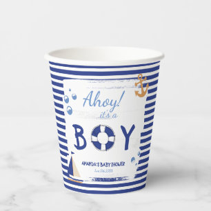 Ahoy It's A Boy! Sailor Marine Blue Baby Shower Paper Cups