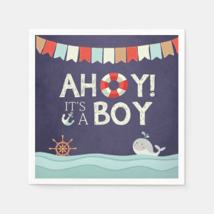Ahoy It's A Boy Shower Napkins Ocean Nautical Blue
