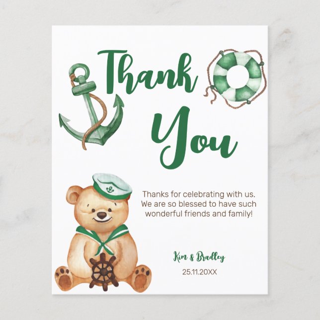 Ahoy its a boy teddy bear baby shower thank you (Front)
