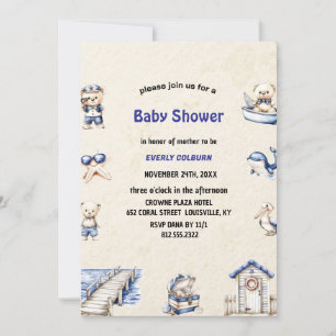 Ahoy it's a boy teddy bear nautical baby shower  invitation