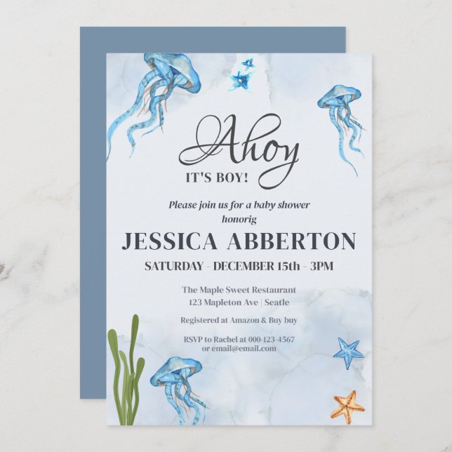 Ahoy It's a Boy under the sea Baby Shower Invitation (Front/Back)