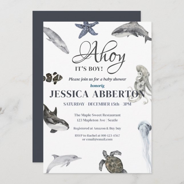 Ahoy, It's a Boy Watercolor Baby Shower  Invitation (Front/Back)