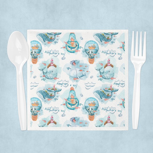 Ahoy It's A Boy Whale Baby Shower Guest Napkin (Ahoy It's A Boy Whale Baby Shower Guest Napkins
)