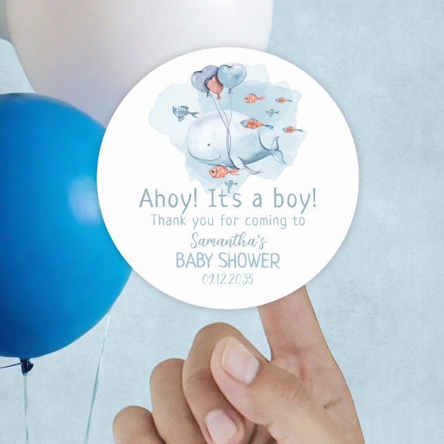 Ahoy It's A Boy Whale Baby Shower Thank You Classic Round Sticker (Ahoy It's A Boy Whale Baby Shower Thank You Classic Round Sticker
)