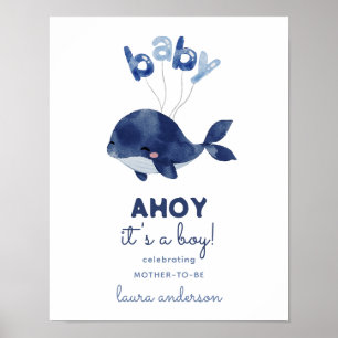 AHOY It's a Boy Whale Baby Shower Welcome Poster