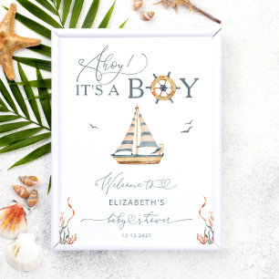 Ahoy It's Boy! Nautical Boat Baby Shower Welcome  Poster