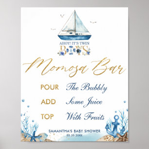 Ahoy It's Twin Boy Nautical Baby Shower Momosa Bar Poster