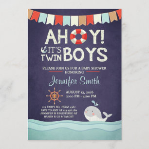Ahoy It's Twin Boys Shower Invitate Ocean Nautical Invitation