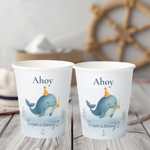 Ahoy Little Sailor Birthday Cup Whale Nautical