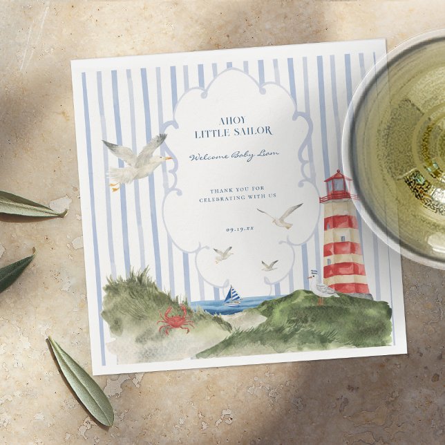 Ahoy Little Sailor Nautical Baby Shower Napkin (Creator Uploaded)