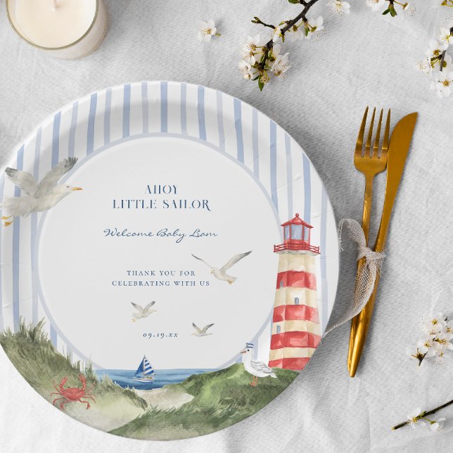 Ahoy Little Sailor Nautical Baby Shower Paper Plate (Creator Uploaded)