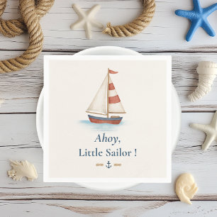 Ahoy Little Sailor   Nautical Sailboat Birthday  Napkin