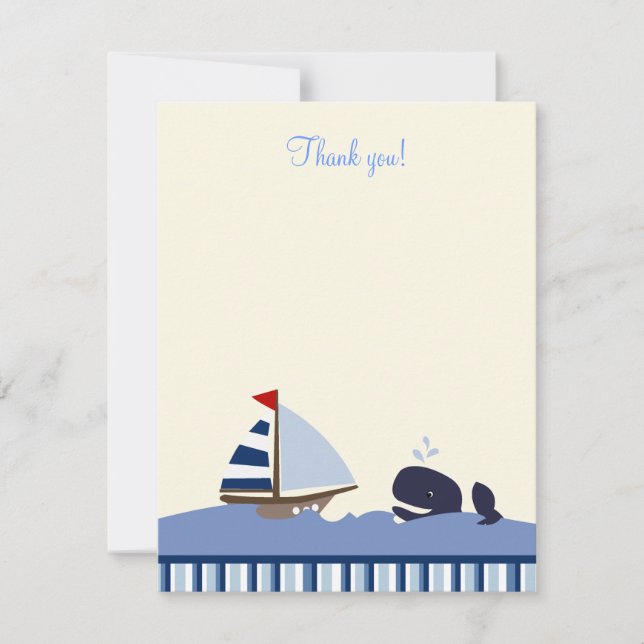 Ahoy Mate Blue Whale 4x5 Flat Thank you note Note Card (Front)