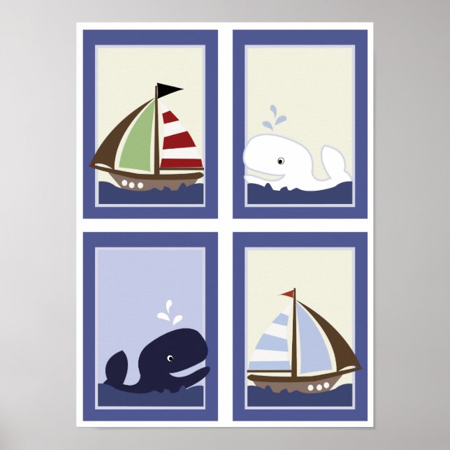 AHOY MATE Sail boat Boys Nursery Room Prints (Front)