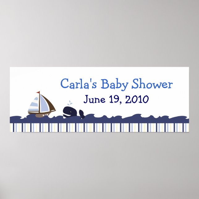 Ahoy Mate Whale Personalised Baby Shower Banner Poster (Front)