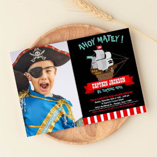 Ahoy Matey! Boat Pirate Birthday Photo Invitation