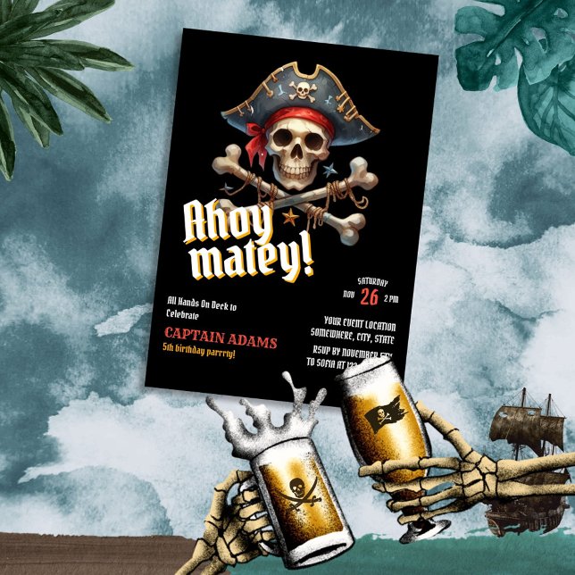 Ahoy Matey! Dark Skull Pirate Birthday Invitation (Creator Uploaded)