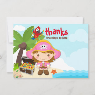 Ahoy Matey! Girl Pink Pirate Birthday Thank You Card