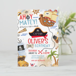 Ahoy Matey Pirate Birthday Invitation Kids Pirate 