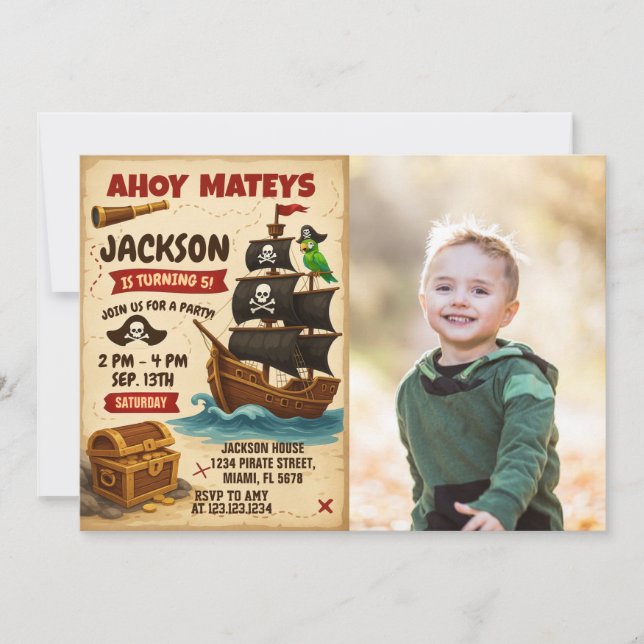 Ahoy Matey Pirate Birthday Party Invitation (Front)