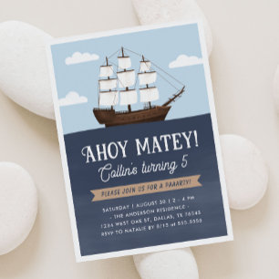 Ahoy Matey Pirate Boy Birthday Invitation