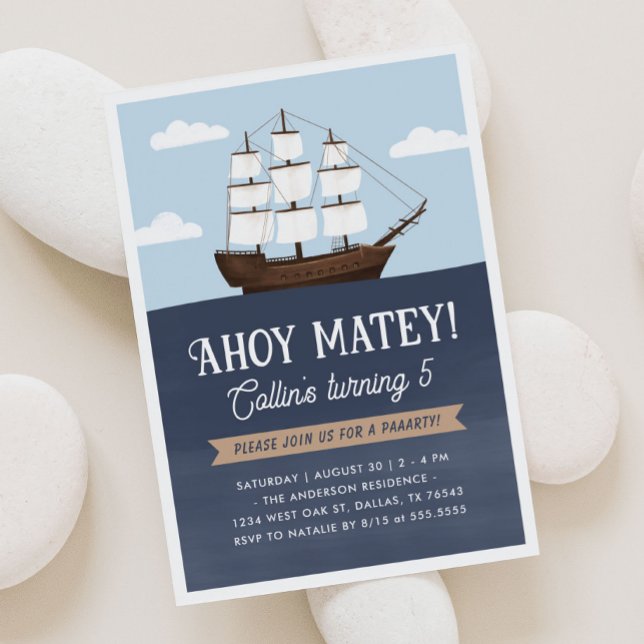 Ahoy Matey Pirate Boy Birthday Invitation (Creator Uploaded)