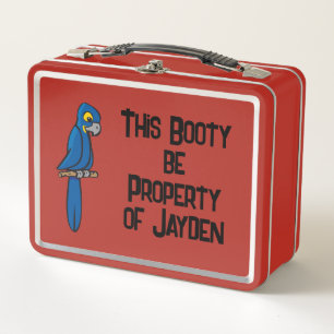 Ahoy Matey Pirate Parrot Cartoon, Funny Macaw Bird Metal Lunch Box