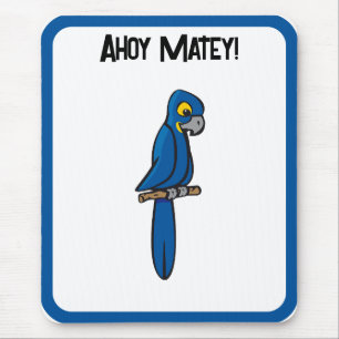 Ahoy Matey Pirate Parrot Cartoon, Funny Macaw Bird Mouse Pad