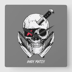 Ahoy Matey Pirate Skull Wall Clock