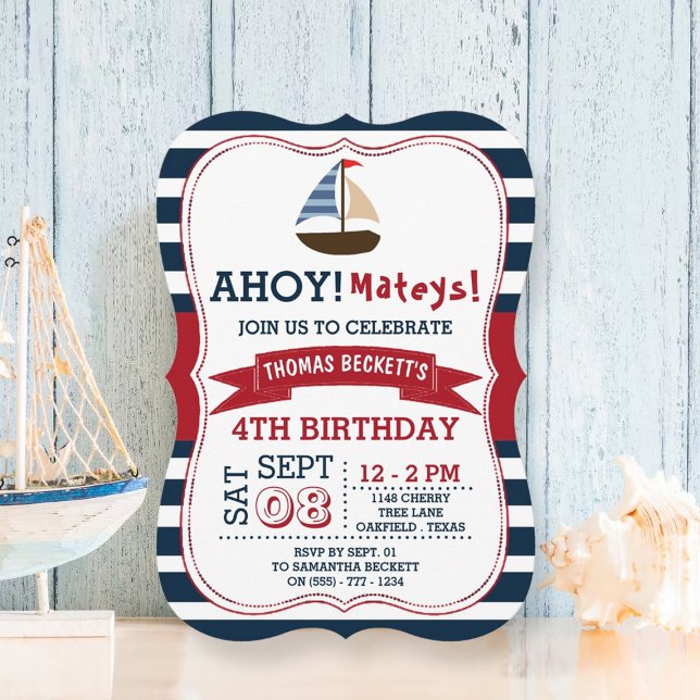 Ahoy Mateys! Nautical Boat Boys Any Age Birthday Invitation (Creator Uploaded)