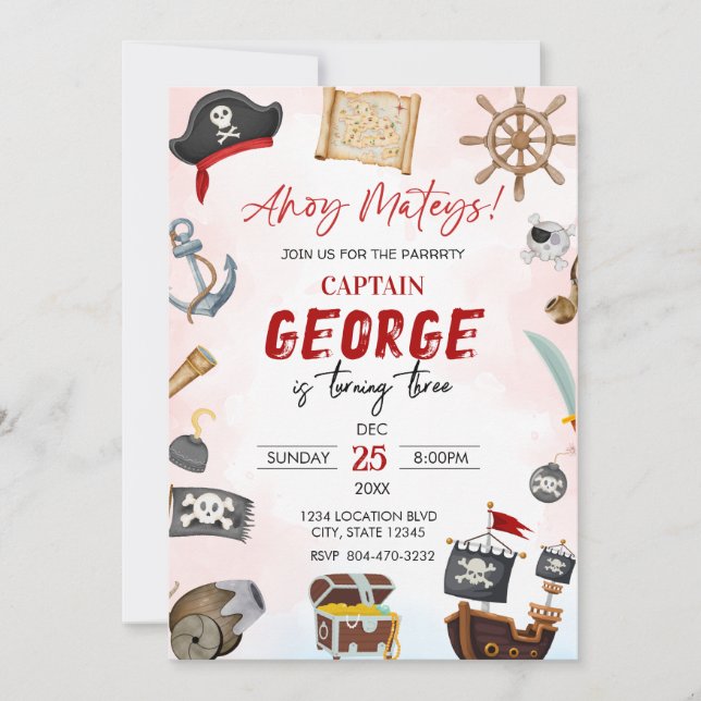 Ahoy mateys pirate Boy birthday  Invitation (Front)