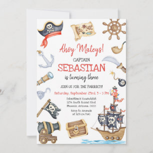 Ahoy Mateys Pirate Boy Kids Birthday Invitation