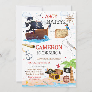 Ahoy Mateys Pirate Boy Kids Birthday Invitation