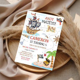 Ahoy Mateys Pirate Boy Kids Birthday Invitation