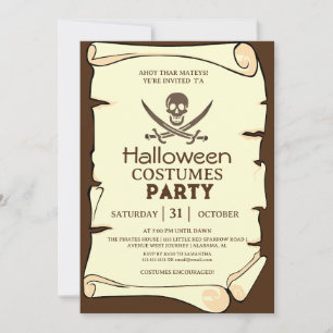 Ahoy Mateys Pirate Halloween Costumes Party Invitation