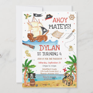 Ahoy Mateys Pirate Kids Birthday Invitation