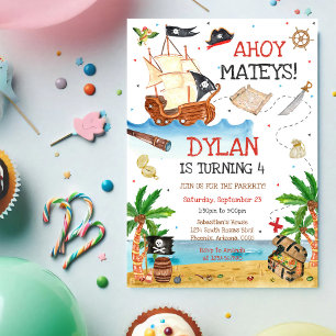 Ahoy Mateys Pirate Kids Birthday Invitation