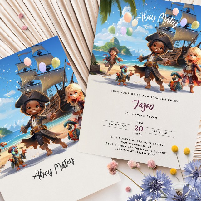 Ahoy Mateys! Pirate Paradise Island Birthday Bash Invitation (Creator Uploaded)