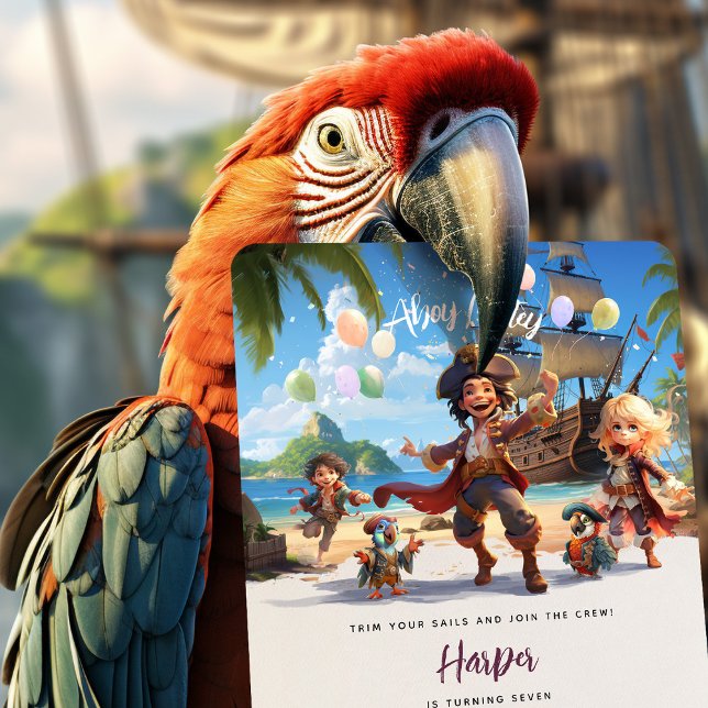 Ahoy Mateys! Pirate Paradise Island Birthday Bash Invitation (Creator Uploaded)