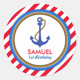 AHOY! Nautical Birthday Baby Shower Classic Round Sticker