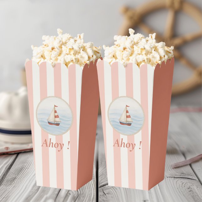 Ahoy Nautical Birthday | Red Stripe & Sailboat Favour Box (Creator Uploaded)