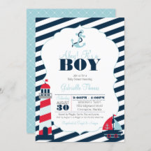 Ahoy Nautical Navy Blue Stripe Boy Baby Shower