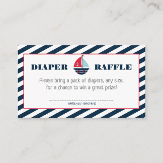 Ahoy Nautical Navy Blue Stripe Boy Diaper Raffle Enclosure Card