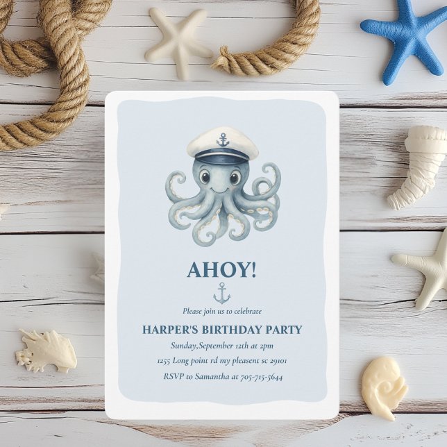 Ahoy Nautical Octopus Birthday | Ocean  Sailor Invitation (Creator Uploaded)