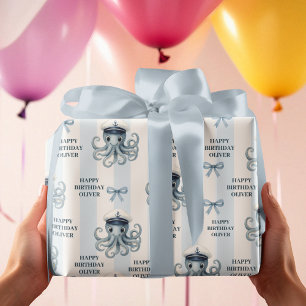 Ahoy Nautical Octopus Personalised Birthday Wrapping Paper